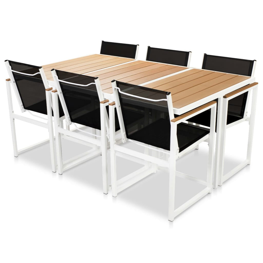 7-osainen Ulkoruokailuryhmä WPC pöytälevy alumiini