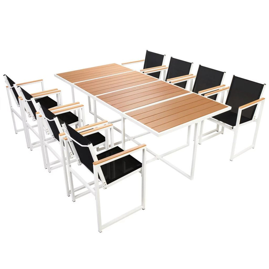 9-delat utomhusmatsalset WPC-bordsskiva aluminium