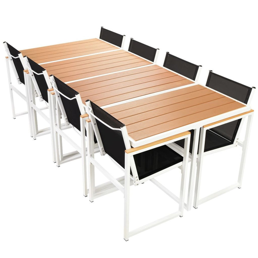 9-delat utomhusmatsalset WPC-bordsskiva aluminium