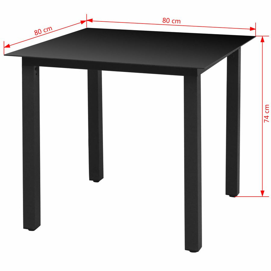 Trädgårdsbord, svart, 80x80x74 cm, aluminium och glas