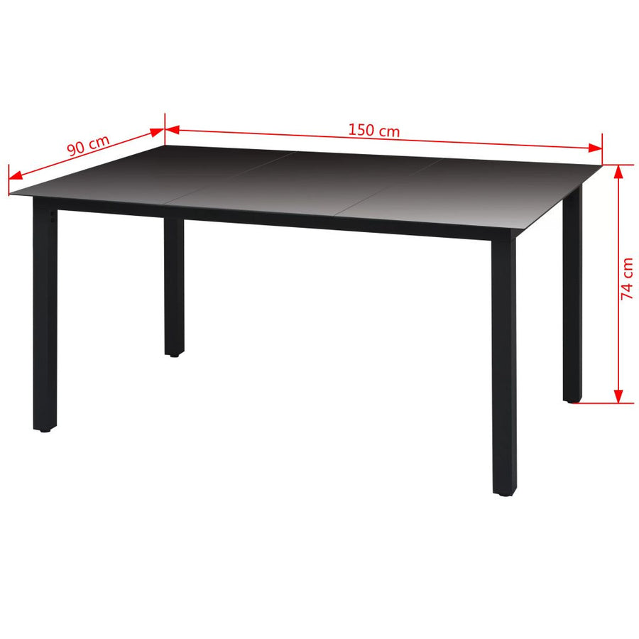 Trädgårdsbord, svart, 150x90x74 cm, aluminium och glas