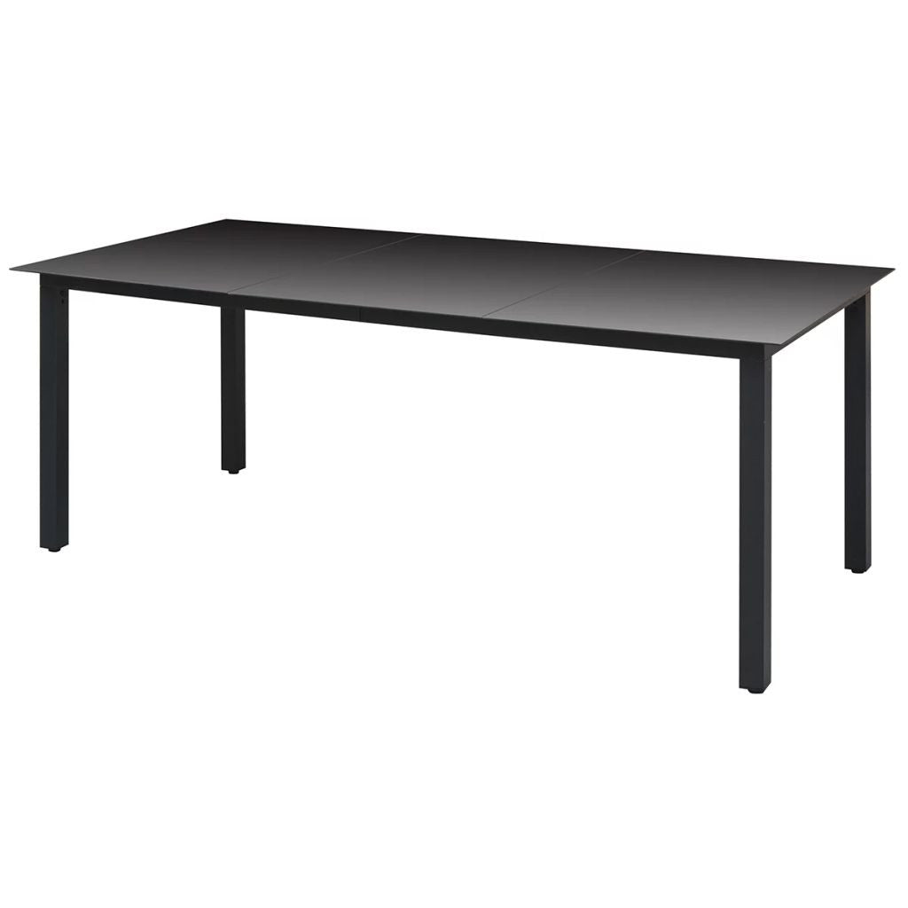 Trädgårdsbord, svart, 190x90x74 cm, aluminium och glas