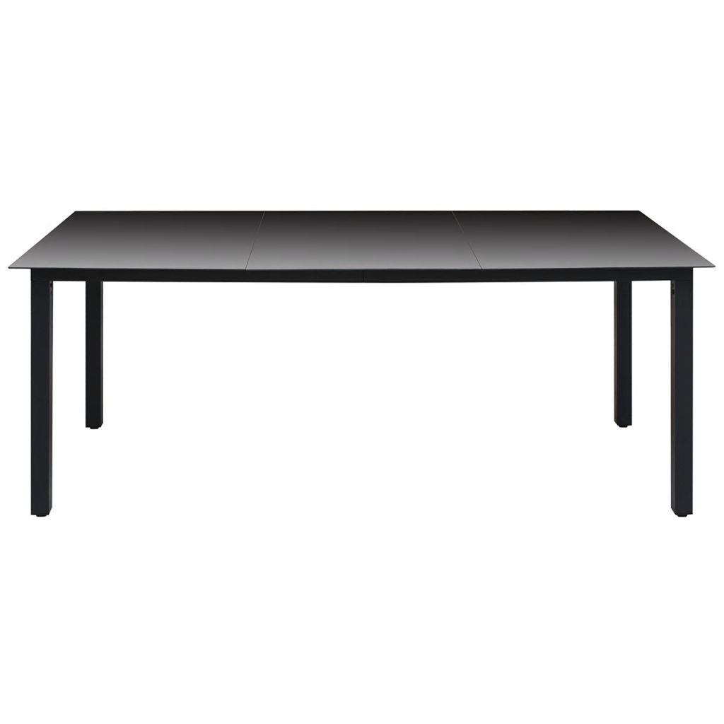 Trädgårdsbord, svart, 190x90x74 cm, aluminium och glas
