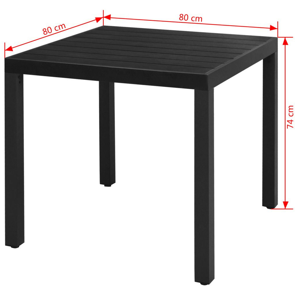 Puutarhapöytä musta 80x80x74 cm alumiini ja WPC
