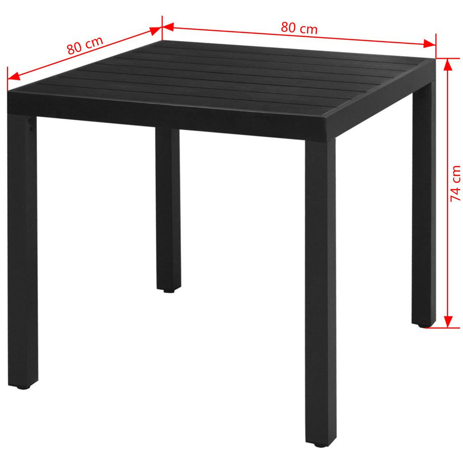 Trädgårdsbord, svart, 80x80x74 cm, aluminium och WPC