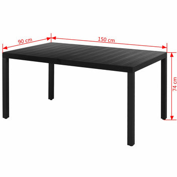 Trädgårdsbord, svart, 150x90x74 cm, aluminium och WPC