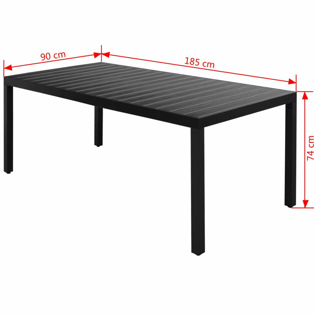 Trädgårdsbord, svart, 185x90x74 cm, aluminium och WPC