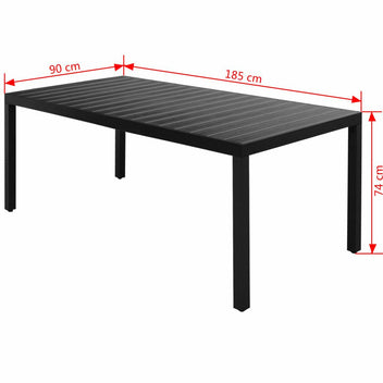 Trädgårdsbord, svart, 185x90x74 cm, aluminium och WPC