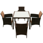 5-osainen Ulkoruokailuryhmä tyynyillä polyrottinki ruskea