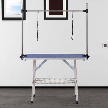 Iso trimmauspöytä alakorilla, säädettävä varsi ja silmukka, kokoontaitettava, 100 kg asti, 107 x 60 cm, sininen