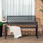 Metallinen puutarhapenkki kukkakuvioinnilla ja käsinojilla, 127 cm, musta