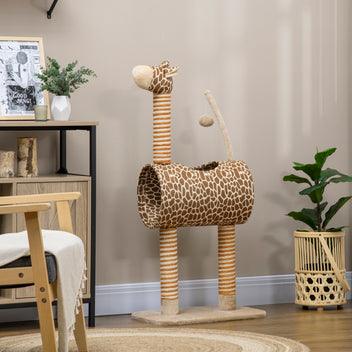Kirahvin muotoinen kissan raapimispuu tunnelilla, 101 cm, beige