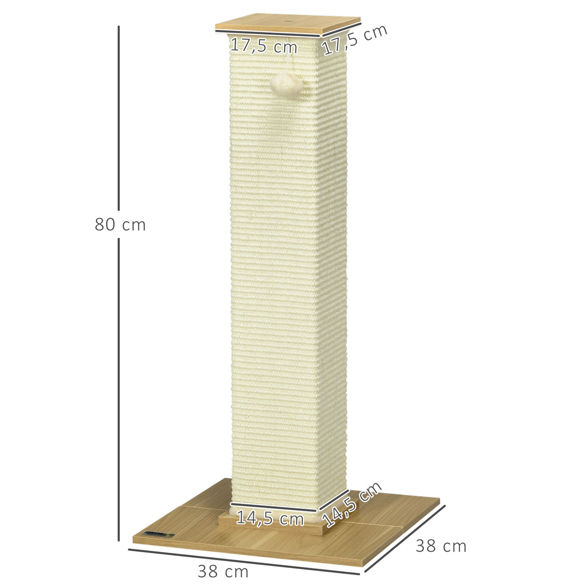 Korkea kissan raapimispylväs sisalköydellä ja pallolla, 80 cm, tammi/kerma