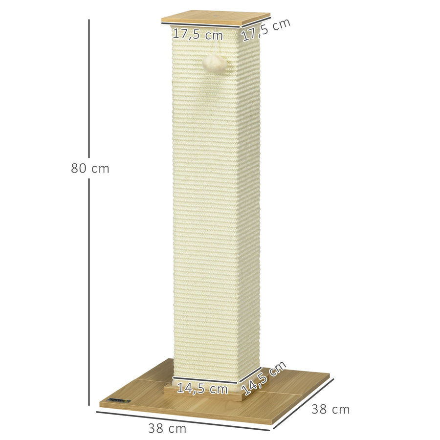 Korkea kissan raapimispylväs sisalköydellä ja pallolla, 80 cm, tammi/kerma