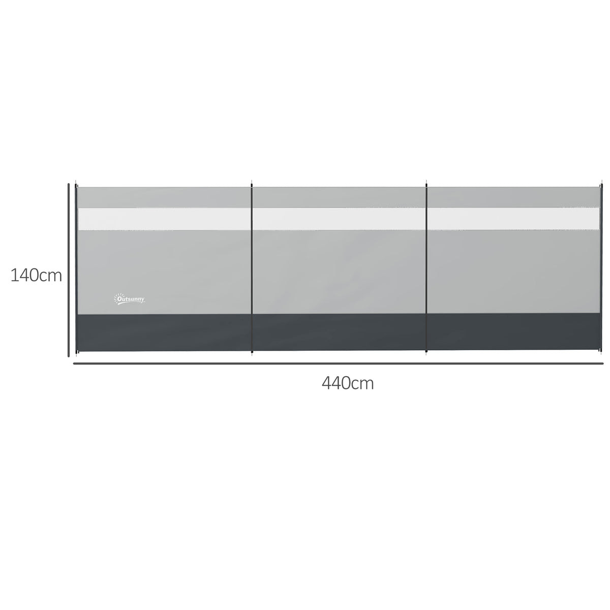 Tuulensuoja ikkunakaistalla ja kantolaukulla, 440 x 140 cm, harmaa