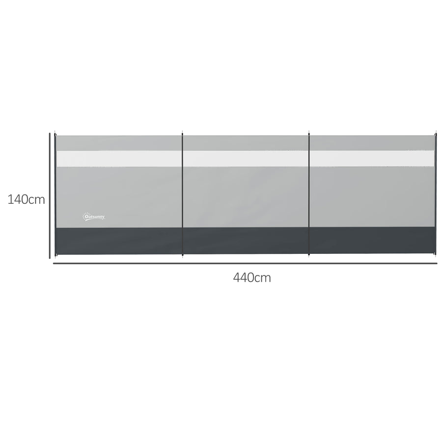 Tuulensuoja ikkunakaistalla ja kantolaukulla, 440 x 140 cm, harmaa