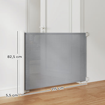 Rullaportti portaisiin ja oviaukkoihin, leveys 5,5–115 cm, korkeus 82,5 cm, harmaa