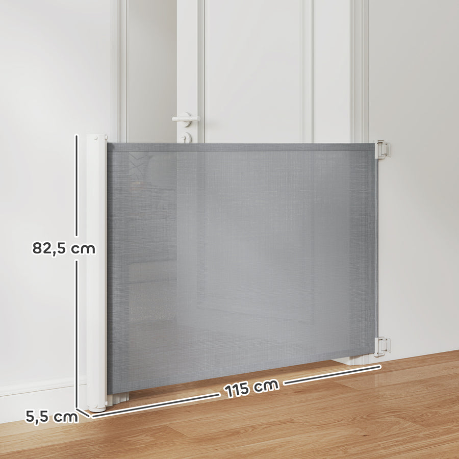 Rullaportti portaisiin ja oviaukkoihin, leveys 5,5–115 cm, korkeus 82,5 cm, harmaa