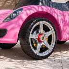 Lasten potkuauto Porsche, ajovalot, äänitorvi ja käynnistysääni, 18–36 kk, pinkki