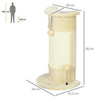 Kulmaan sopiva kissan raapimispylväs kahdella pallolla, 58 cm, kermanvalkoinen
