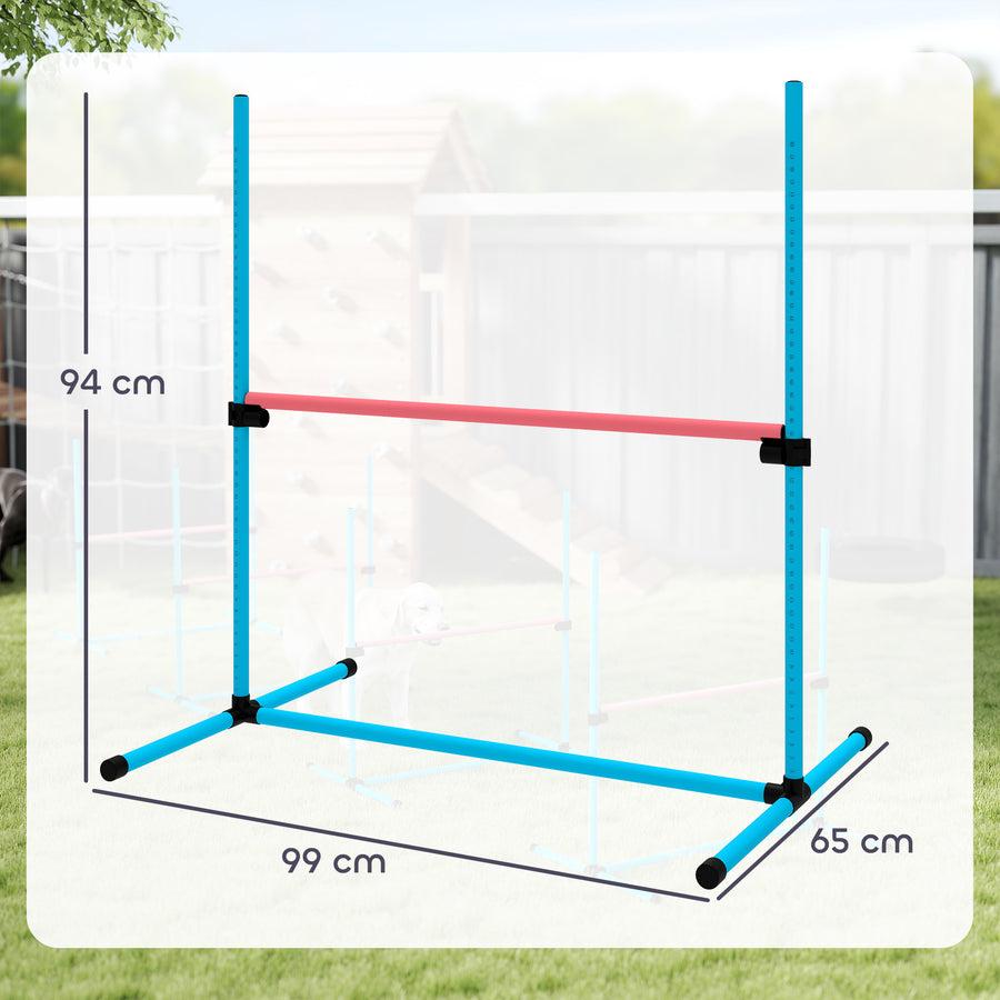 Koiran agility-esteet 4 kpl, korkeus säädettävä, kantolaukku, 99 x 65 x 94 cm, vaaleansininen