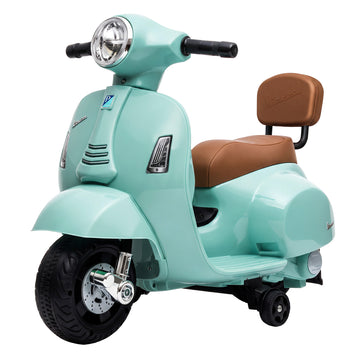 Lasten sähkömopo Mini Vespa GTS litiumakulla, selkänoja ja tukipyörät, 1,5–3 v, vihreä