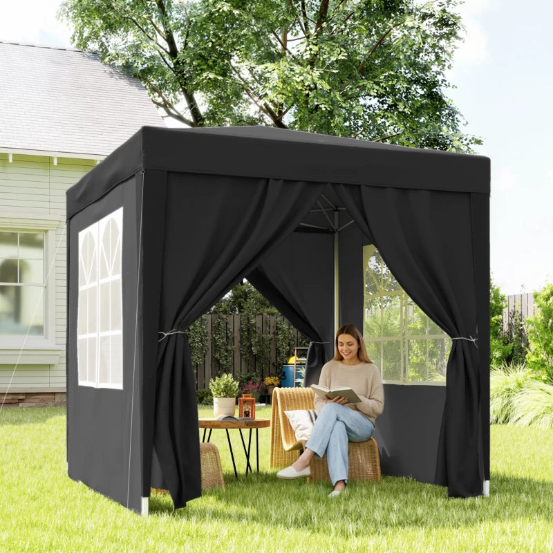 Pop up -paviljonki 2 x 2 m, 4 irrotettavaa sivuseinää ja kantolaukku, tumman harmaa