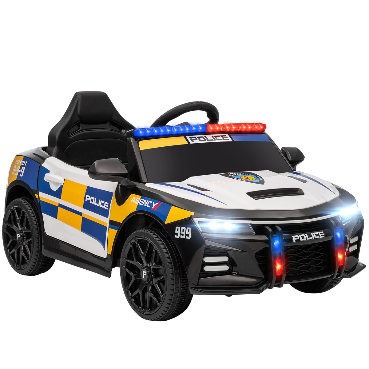 Lasten sähköpoliisiauto 12V sireenillä ja vilkkuvaloilla, kaukosäädin, jousitus, 3–5 v