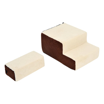Lemmikin portaat 3 askelmaa, pehmeä pluchepäällinen, irrotettava yläaskelma, 15 kg asti, beige