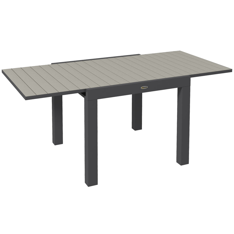 Jatkettava alumiininen puutarhapöytä säleikkökannella, 81–162 x 80 cm, harmaa