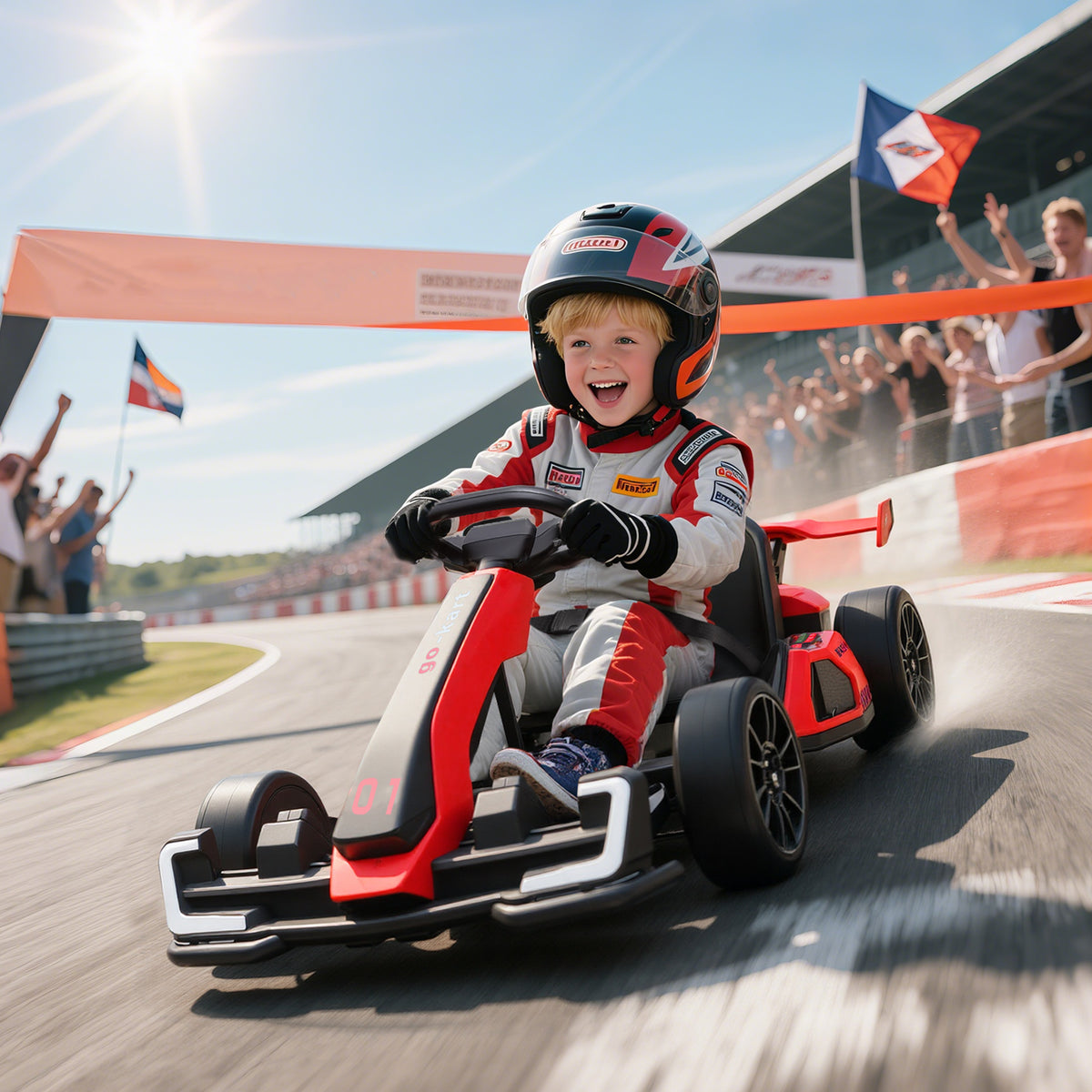 Lasten sähkökartingauto 24V driftitoiminnolla, kaksi moottoria, 6–12 km/h, punainen/musta