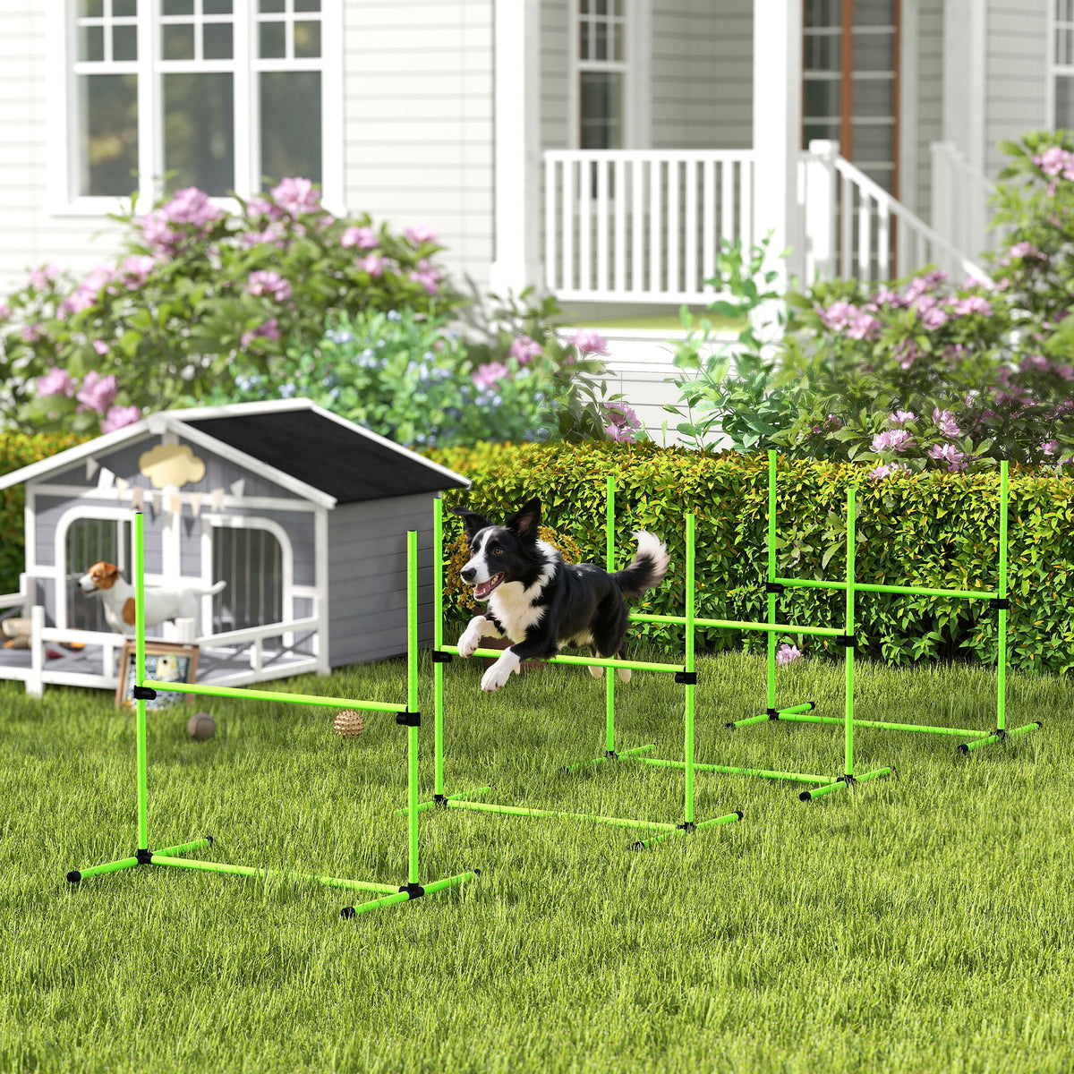 Koiran agility-esteet 4 kpl, korkeus säädettävä, kantolaukku, 99 x 65 x 94 cm, vihreä