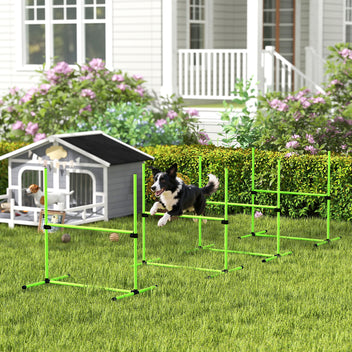 Koiran agility-esteet 4 kpl, korkeus säädettävä, kantolaukku, 99 x 65 x 94 cm, vihreä