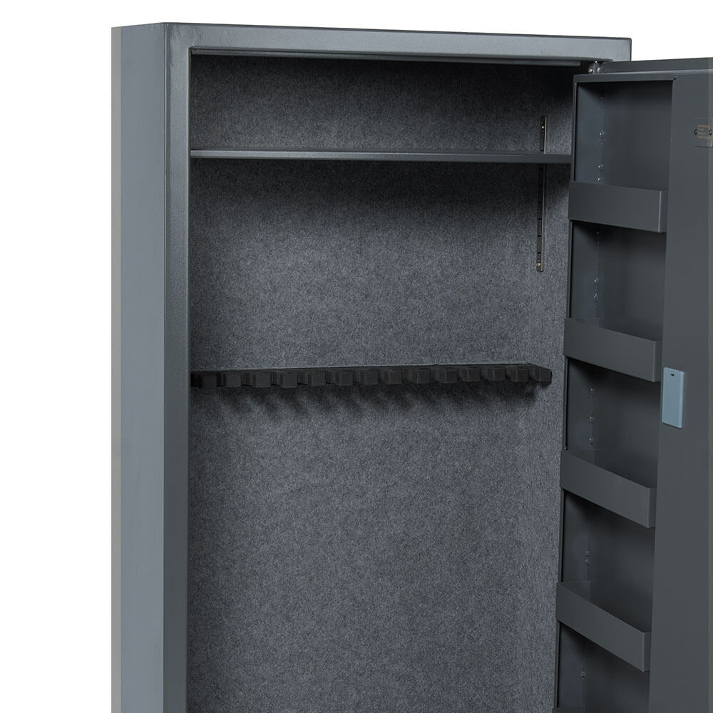 Asekaappi 16 aseelle EN 14450 koodilukolla ja kiskohyllyllä, antrasiitti