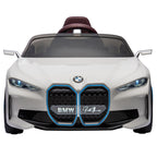 Lasten sähköauto BMW i4 – turvavyö, kaukosäädin ja multimediasoitin, 12V akku, valkoinen