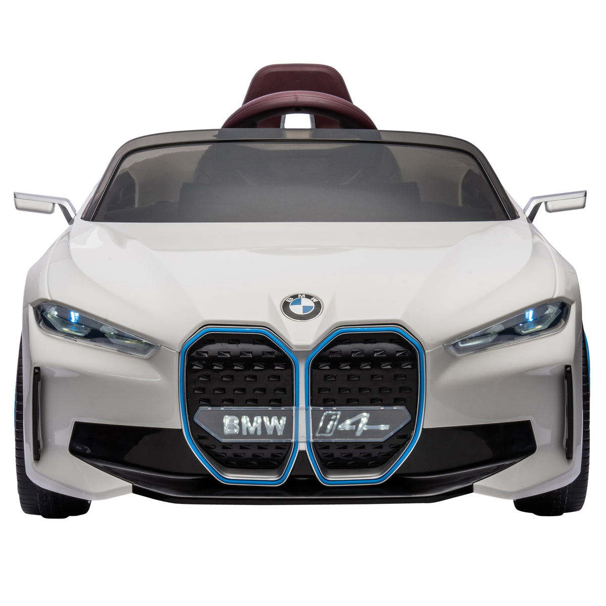 Lasten sähköauto BMW i4 – turvavyö, kaukosäädin ja multimediasoitin, 12V akku, valkoinen