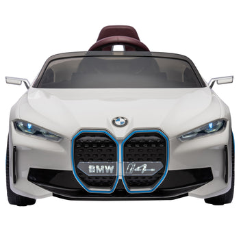 Lasten sähköauto BMW i4 – turvavyö, kaukosäädin ja multimediasoitin, 12V akku, valkoinen