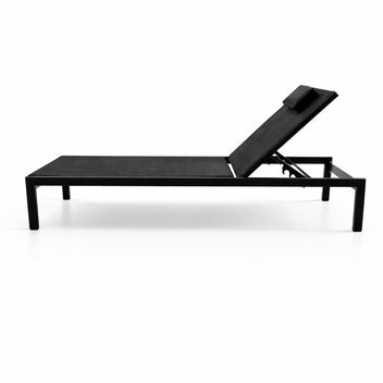 Solstol 195 x 65 x 35 cm – aluminiumram, textilene-tyg, nackkudde, svart