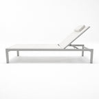 Solstol 165 x 65 x 35 cm – aluminiumram, textilene-tyg, nackkudde, vit
