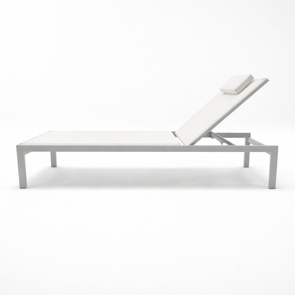 Aurinkotuoli 165 x 65 x 35 cm – alumiinirunko, textilene-kangas, niskatyyny, valkoinen