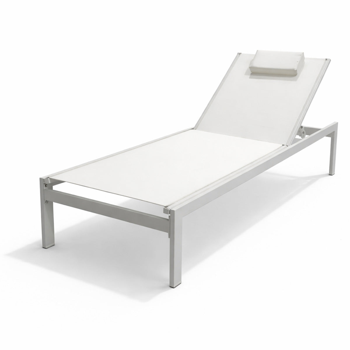 Aurinkotuoli 165 x 65 x 35 cm – alumiinirunko, textilene-kangas, niskatyyny, valkoinen