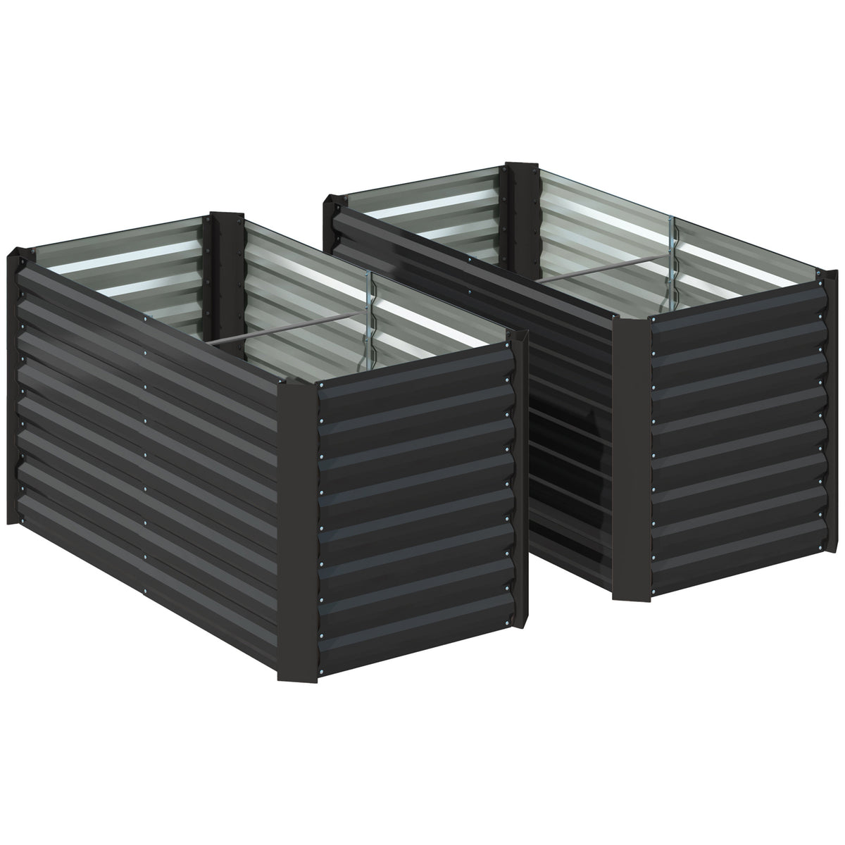 Syvät metalliset kasvatuslaatikot, 2 kpl, 120 x 60 x 60 cm, tummanharmaa