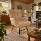 Keinutuoli 67 x 97 x 89 cm – pehmustettu, puu- ja teräsjalat, ruskea
