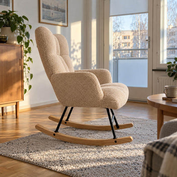 Keinutuoli 67 x 97 x 89 cm – pehmustettu, puu- ja teräsjalat, ruskea