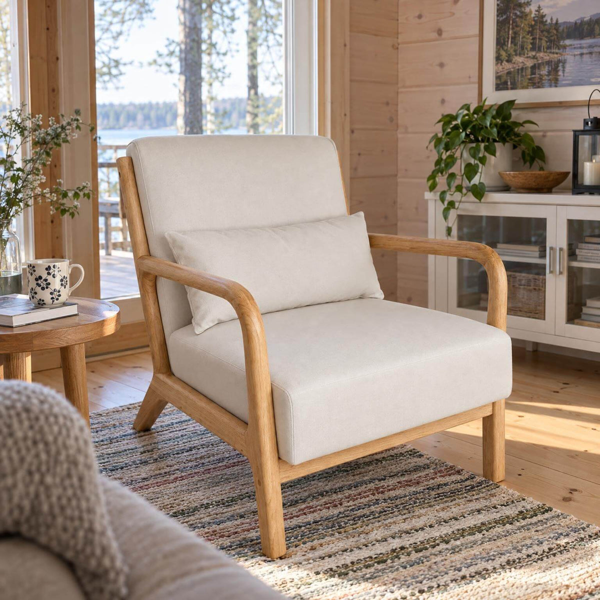 Nojatuoli  66 x 82 x 75,5 cm – tyylikäs puurunko ja pellavakangasverhoilu