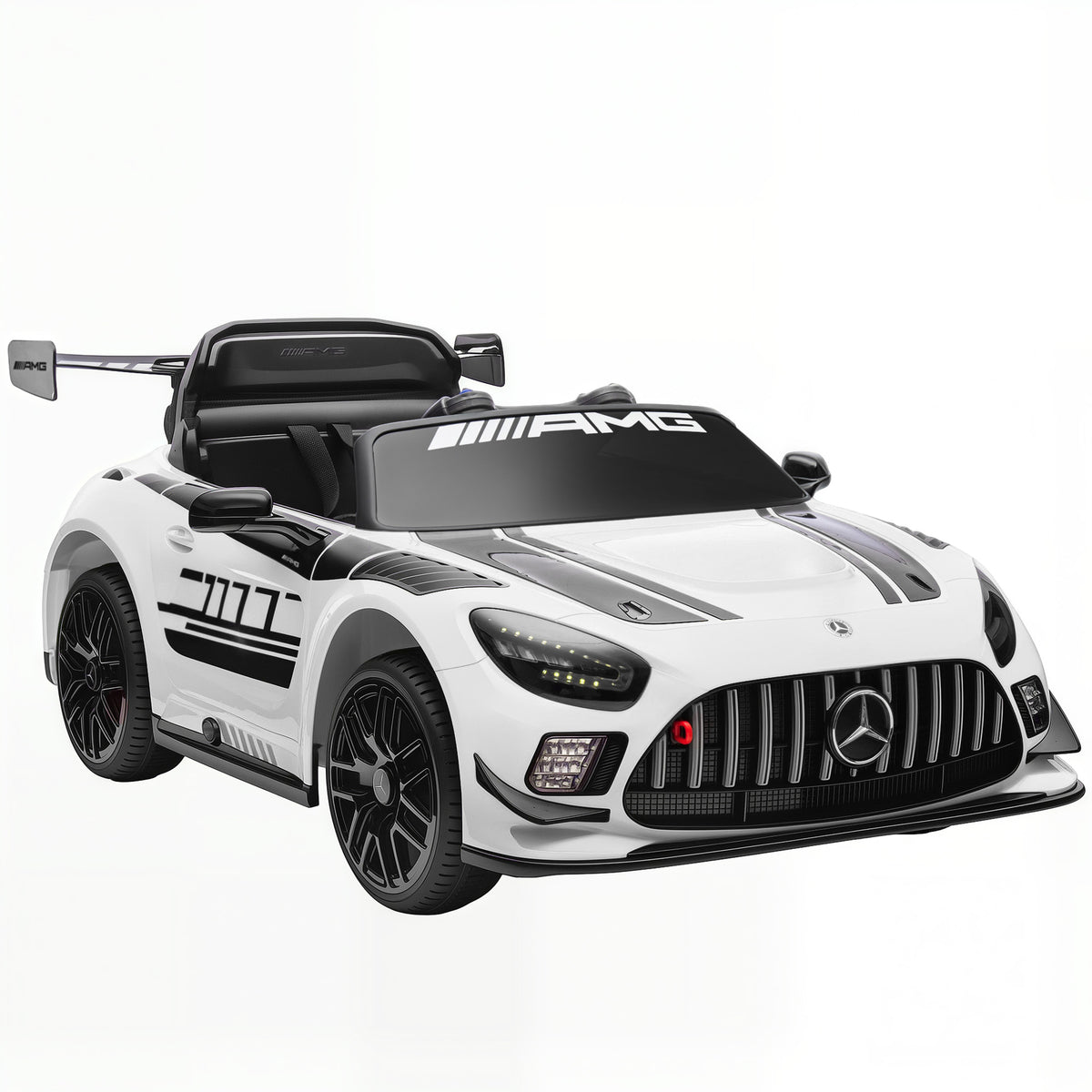Lasten sähköauto Mercedes-AMG 12V, kaukosäädin, LED ja langaton musiikki, 3–8 v, valkoinen