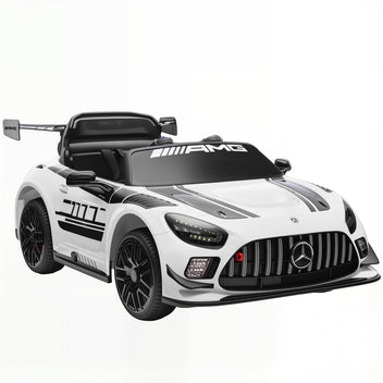 Lasten sähköauto Mercedes-AMG 12V, kaukosäädin, LED ja langaton musiikki, 3–8 v, valkoinen