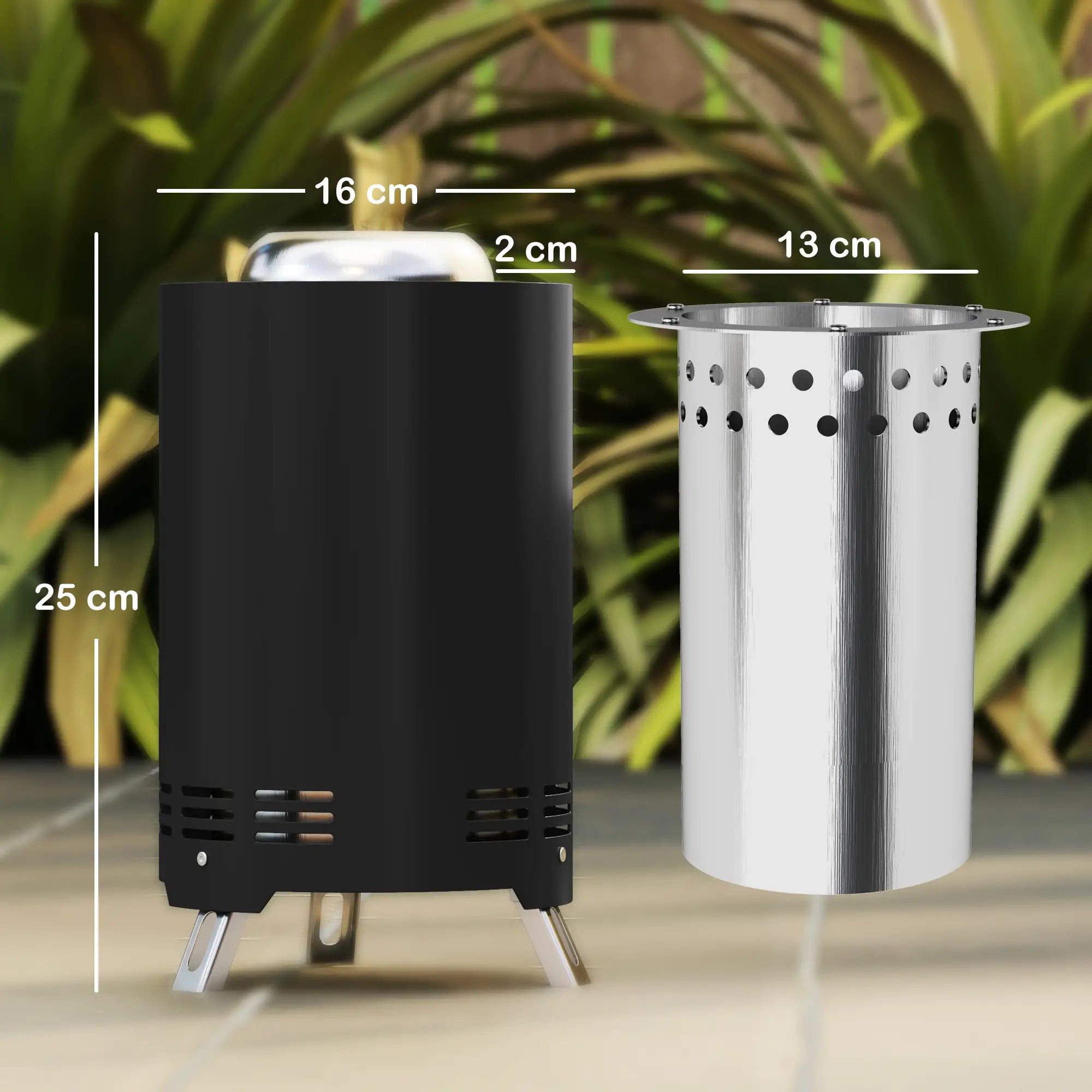 Kompakti savuton ulkotulisija, 25 cm ruostumatonta terästä