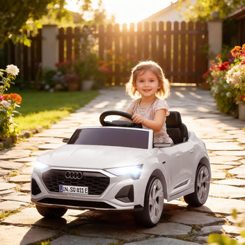 Lasten sähköauto Audi Q8 e-tron Sportback 12V, kaukosäädin, jousitus, 3–5 v, valkoinen