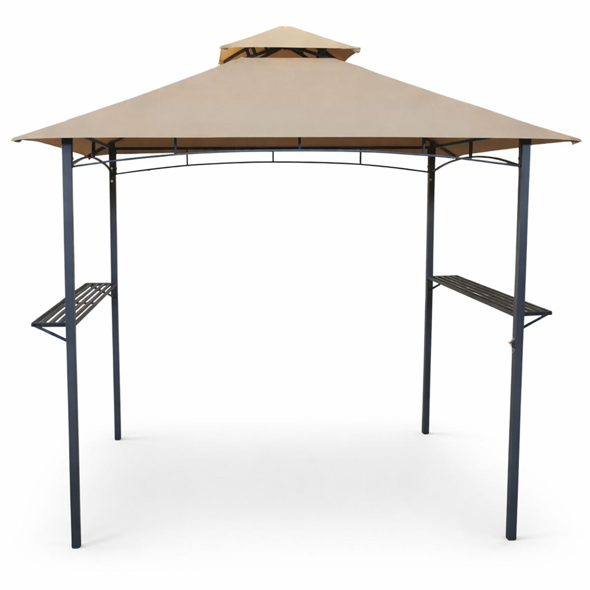 Grilltak 240 x 150 cm – tvåvånings tak, sidohyllor, flasköppnare, beige